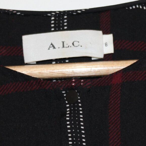 A.L.C Simona Check Print 100% Silk Dress Checked Women's Size 6 - Picture 9 of 10